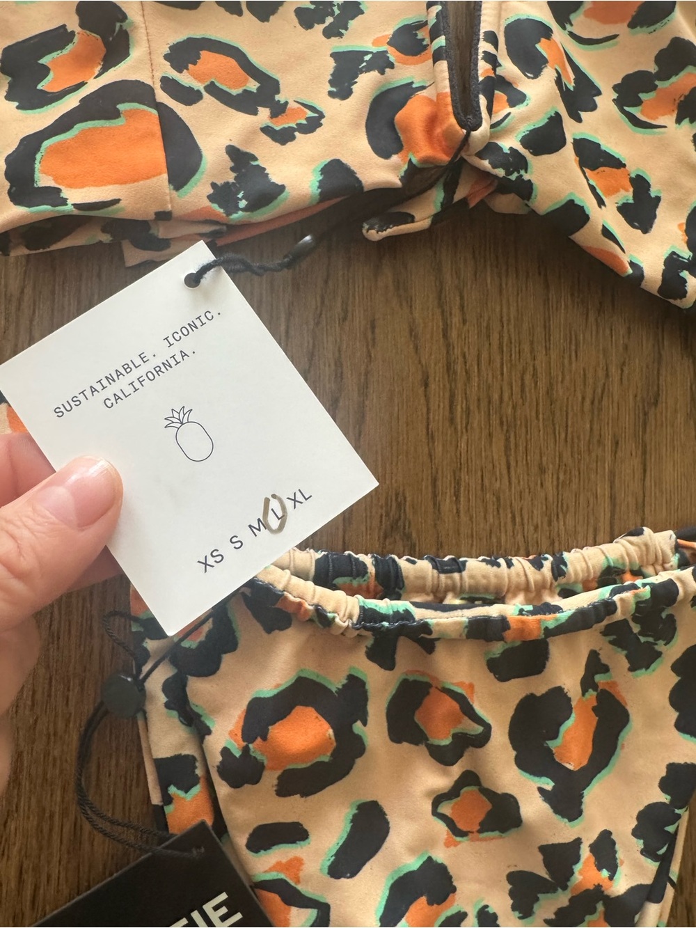 Skatie Women’s Leopard Print Bikini Set in Peach & Teal - Picture 2 of 2